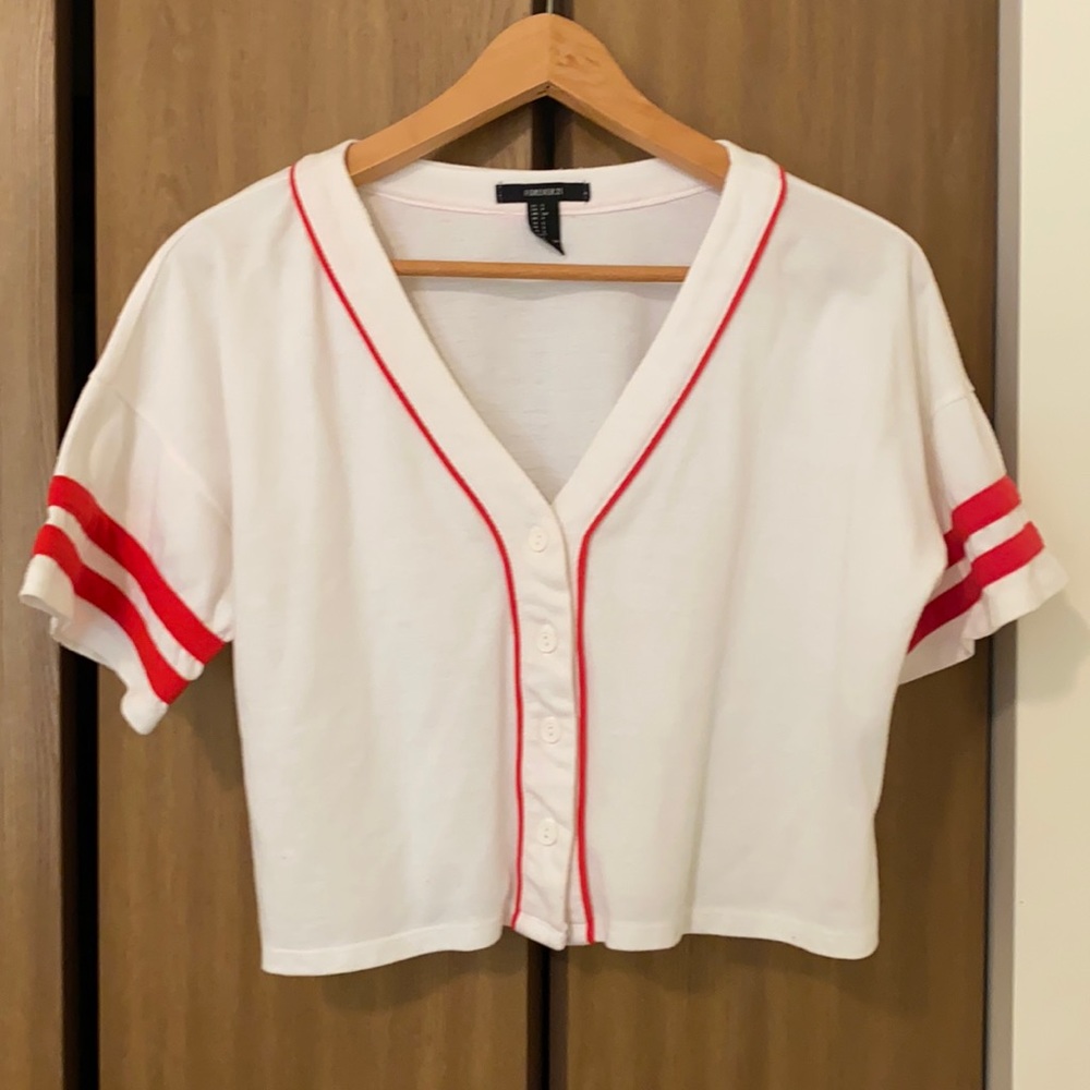 red and white crop top.